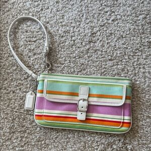Coach: Vintage Y2K Colorful Striped Hampton Wristlet Purse Bag w/ Front Buckle